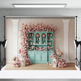 Lofaris Pink Wall Teal Showcase Floral Wedding Photo Backdrop